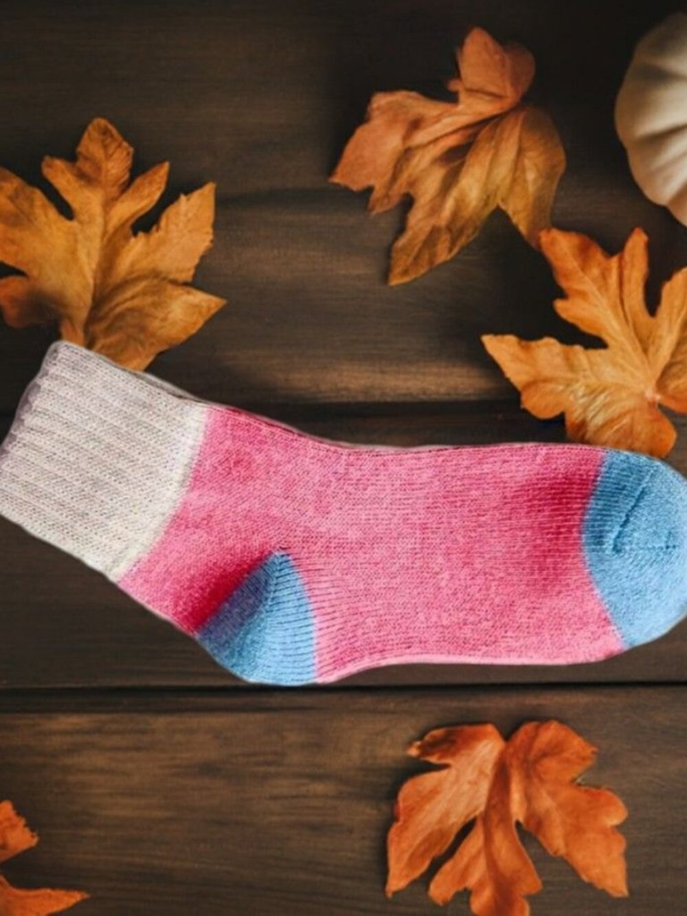 Chelsea Colorblock Womens Crew Socks Pink with Blue and Beige Gift Packaged